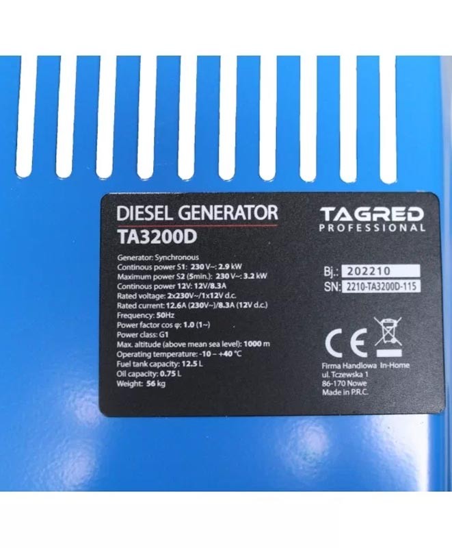 Генератор дизельний TAGRED TA3200D