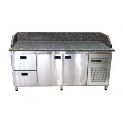 Холодильний стіл для піци Tehma 13097 з гранітної стільницею 2 двері + 2 ящика з бортом
